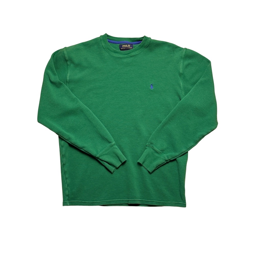 Polo Ralph Lauren Mens L Green Waffle Knit Thermal Long Sleeve Shirt Excellent